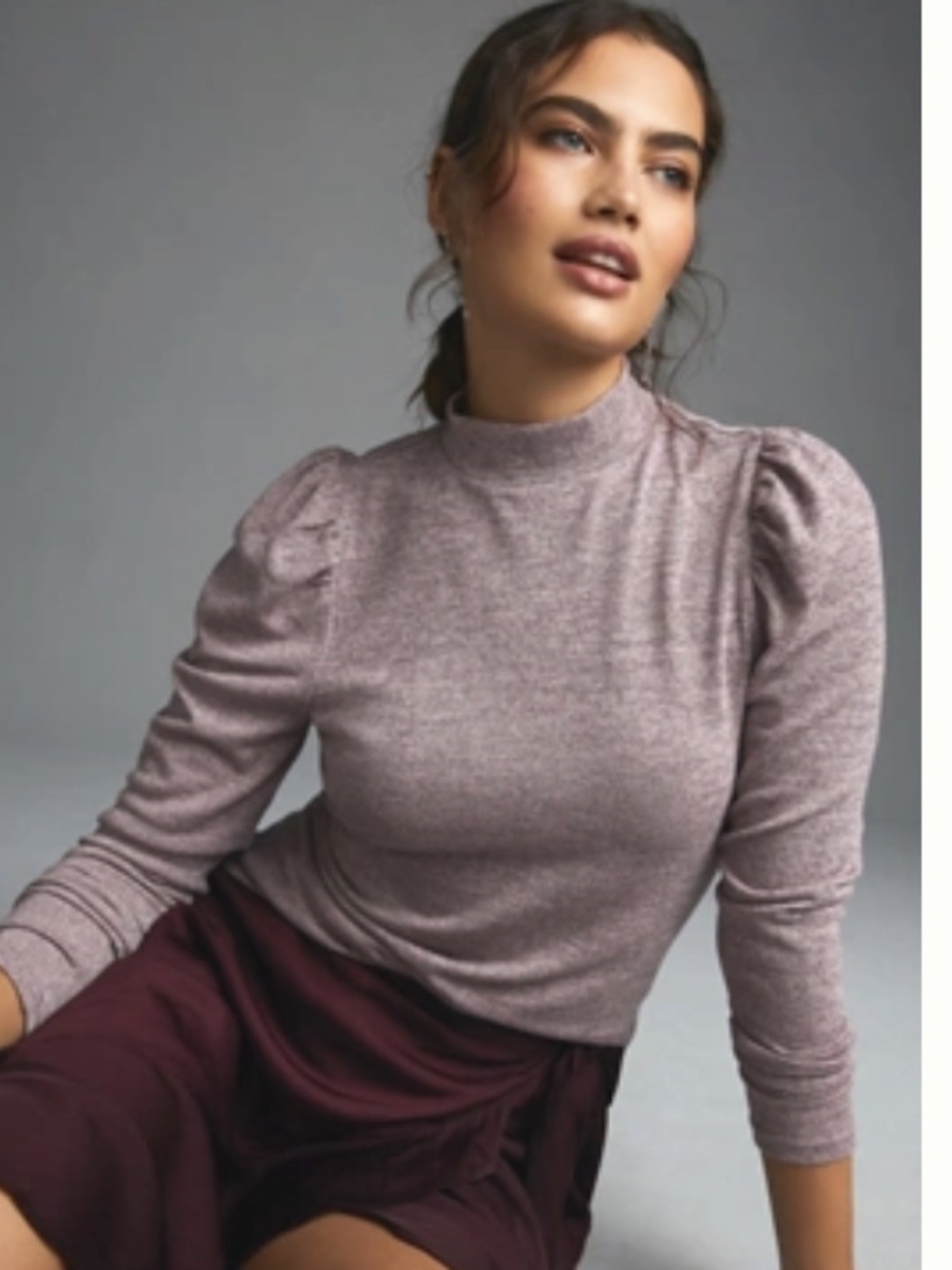Anthropologie DOLAN Puff-Sleeve Mock Neck Top Sz M